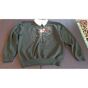 Top Stitch by Morning Sun Green Owl Christmas Sweatshirt Double Collar Vintage M